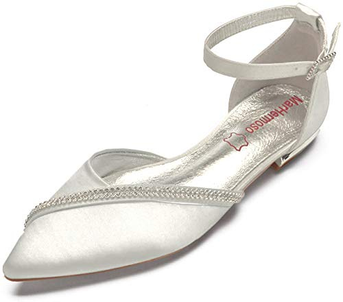 MarHermoso Bridal Flat Shoes Weddding for Women Ivory Satin Evening Party