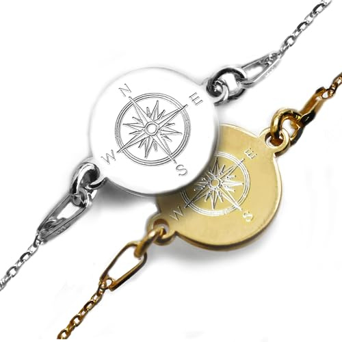 LATIGGA Kompass Armband mit Gravur, 925 Silber oder vergoldet