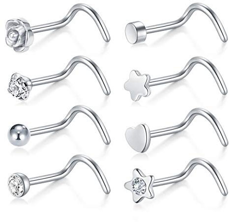 incaton Nasenpiercing Set – 0,8 mm L-Form Nasenstecker (20G) | Edelstahl Twister Haken | Hypoallergener Nase Piercing Schmuck für Frauen & Männer Silber