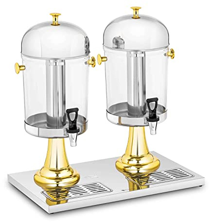 Royal Catering RCSD-2G Saftspender 2 x 8 L Kühlsystem 2 Behälter Ø 22 cm Getränkespender mit Zapfhahn Retrodesign Tropfschalen