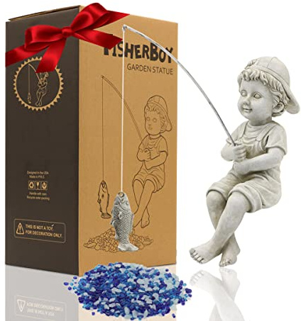 Goodeco Fisherboy Statue Garden Outdoor Ornaments, 28cm