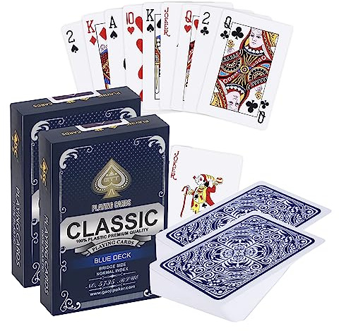 2X Plastik Spielkarten | Wasserfestes Kartenspiel | Professionelle Qualität | 100% wasserdichter Kunststoff Set | Luxus Design Mit klassischer Karte| 2X Blau