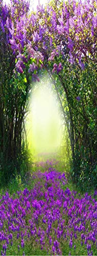 A.Monamour Adesivo Porta Autoadesiva Magico Tunnel Forestale Primaverile Fiori Lilla Natura Scenario Vinile PVC Adesivi per Porte Interne 3D Pellicola Adesiva Poster Sticker Murale Carta da Parati