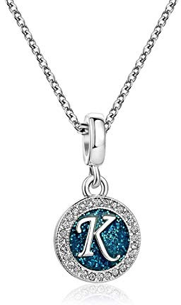 KunBead Jewelry Mens Alphabet Necklace Letter K Initial Name Pendant Love Heart Necklaces for Womens Girls