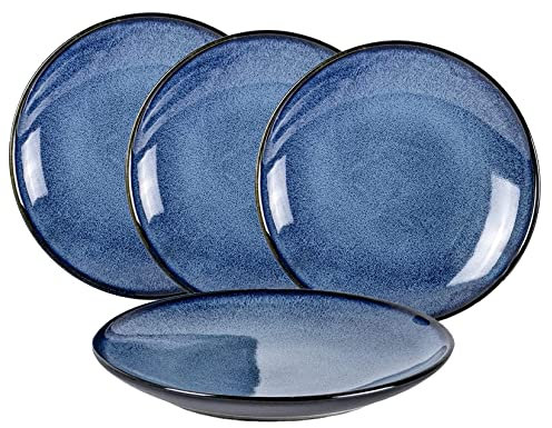 UNICASA Piatto da cena, Servizio da tavola in Gres Glassa Ceramica per 4 persone, Piatti da dessert/Piatto menu/Accessori da tavola in Colore Blu da 26 cm - 4 pezzi
