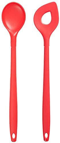 Kochblume Kochlöffel & Backlöffel 2er Set | Premium-Silikon & BPA frei| Hitzbeständig | Spülmaschinenfest | 30cm | Farbe: rot