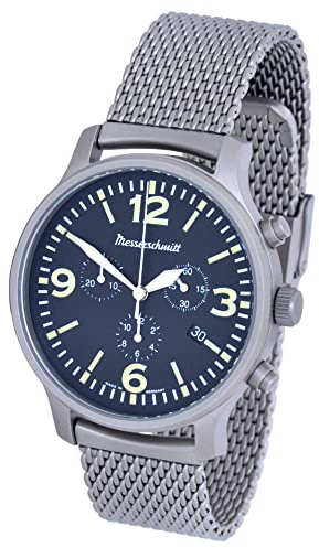 Messerschmitt Quarz Herren Flieger Chronograph Model 3H205 Edelstahl Ronda5030D (Silber)