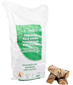 Comfort Wood Fuels Kiln Dried Birch Logs 60L, Large Boot Bag of Firewood for Open Fires, Stoves and Pizza Ovens, Brown