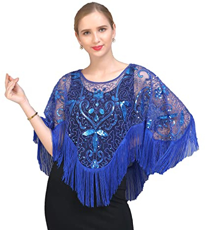 EORUBE 1920s Stola Schal Damen Pailletten Umschlagtücher | Stola für Abendkleid Retro Gatsby Party Fasching Kostüm Accessoires