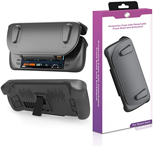 Accesorios de funda para Steam Deck/OLED con carcasa de cubierta completa y soporte, funda protectora de goma TPU resistente 2024 compatible con accesorio de cubierta de vapor (negro)