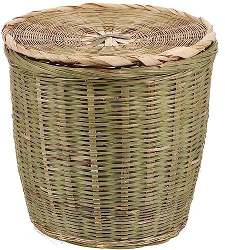Operitacx Cestino Rotondo In Rattan Con Coperchio Cestino Intrecciato Della Spazzatura In Vimini Della Spazzatura Cesto Portaoggetti Naturale Vasi Fiori In Rattan Cesto