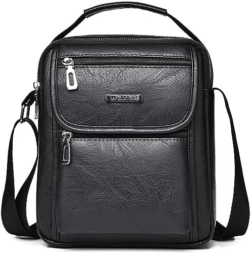 Hjkiopc Umhängetasche Herren Schultertasch Crossbody Handytasche Messenger Bag Herrentasche Shulder Bag Leder Brusttasche (C-Schwarz)