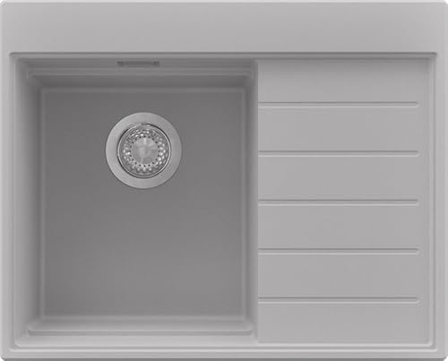 PRIMAGRAN Evier Cuisine en Granit Gris 62x50cm, Lavabo 1 bac + Kit de Vidage, Évier à Encastrer al mueble 40cm - Sydney S052