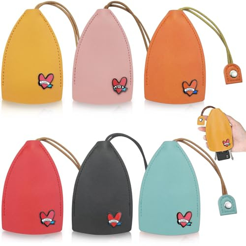 Jokresty 6PCS Car Key Case,Key Pouch Cute Creative Pull Type Key Cover,PU Leather Key Wallets Housekeepers,Large Capacity Car Key Holder Case,Unisex Car Key Sleeve for Men/Women(Love)