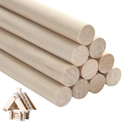 NANXJIUR 10 Pcs Wooden Dowel Rods Round Wood Dowels, 1.2x30cm Unfinished Hardwood Sticks, Macrame Dowel Wooden Sticks for Craftfor Arts and DIYers, Tiered Cake Support and Wedding Ribbon Wands Dowels