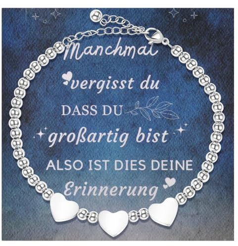 TERRISHE Herz Armband Silber Damen Edelstahl - Freundschaftsarmband Mit 3 Herz Charm, Geburtstag Geschenke Schmuck für Freund, Töchter, Frauen, Mädchen, Geschenk für Abschluss