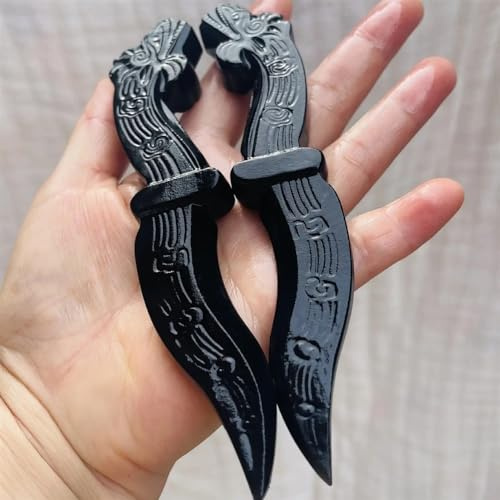 AtkitS méditation Obsidienne naturelle givrée tête creuse poignard cristal fait à la main couteau à découper artisanat cadeau for hommes talisman magique épée fournitures de sorcière