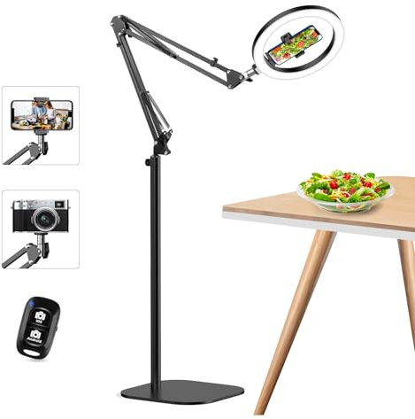 10 Ring Light with Tripod Stand & Phone Holder, Flexible Overhead Mount, CRI >95, Adjustable 70 Height & 360° Lighting, Ringlight Phone Tripod for iPhone Content Creation TikTok YouTube