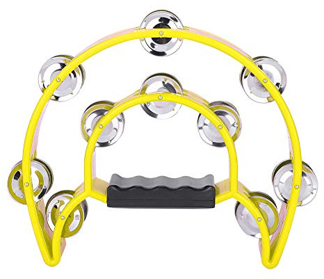 Zweireihiges Schellen-Handglocken-Tamburin-Percussion-Musikinstrument (Gelb)