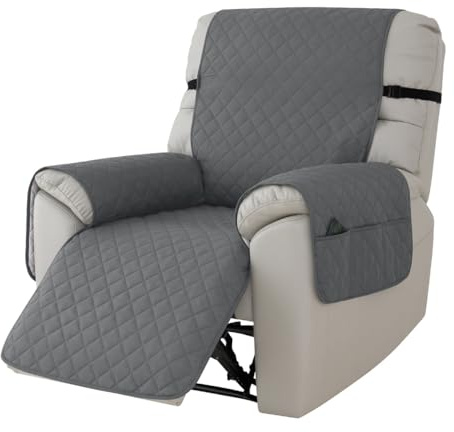 Highdi Liegesofa Sesselbezug, Gesteppt Sesselschoner mit Taschen, Anti-Flecken Liegestuhlbezug, Relaxsessel Sesselauflage Relax, Sesselbezüge wasserdichte für Hunde Haustiere (grau)