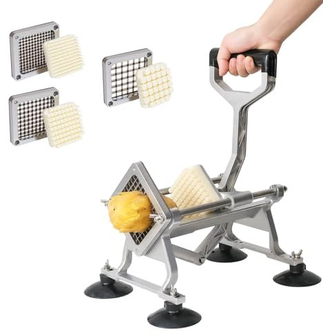 HmLotd Coupe-Frites Vertical en Acier Inoxydable, tête de Coupe en Acier Inoxydable, 3 Lames au Choix, Pieds Solides, Durable et Pas Facile à rayer, pour Pommes de Terre, Carottes