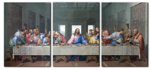 Pacimo 3 Stück klassische Leinwand-Kunstdrucke Das letzte Abendmahl, Gemäldedrucke auf Leinwand, Jesus, modernes Kunstwerk, Giclée-Galerie, Wanddekoration, gespannt und gerahmt, fertig zum Aufhängen,