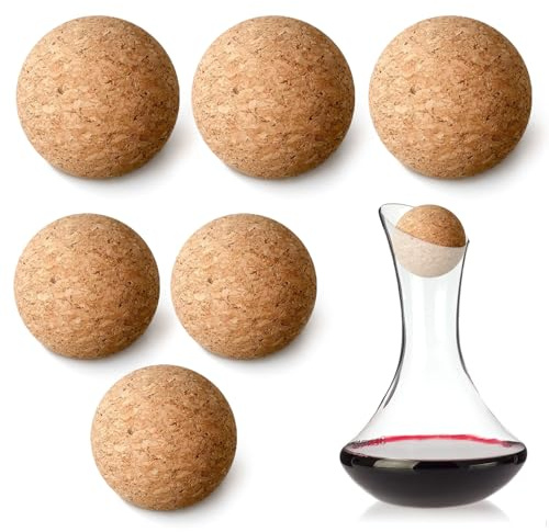 6 Stück Weinkorkkugeln, Holzkorkkugelstopfen für Weindekanter, Karaffe, Flasche, Ersatz-Glasdekanter, Weinkorken für Weinflaschen (6,1 cm + 5,1 cm)