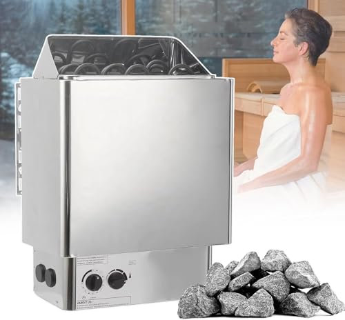 VNATWGOO Saunaofen 3,0 Kw/4,5 Kw/6,0 Kw, Elektrosaunaofen, Mit Temperaturzeit-Einstellknopf, Saunaofen Mit Externer/Interner Steuerung,3000W380V