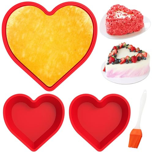 3 Pcs Silicone Heart Shaped Cake Tin, 10 8 6 Love Cake Moulds, Nonstick Silicone Heart Cake Mold, Reusable Baking Tins, Heart Cake Pan Set for Brownies Cheesecaker