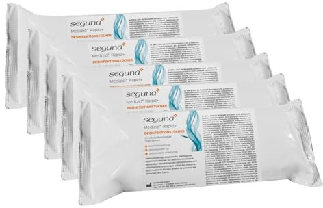 SEGUNA Desinfektionstücher Nachfüll-Set, 5 Nachfüllbeutel mit je 150 gebrauchsfertigen Tüchern, Flächendesinfektionstücher