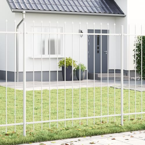 Générique Clôture de Jardin avec Pointe de Lance Blanche 1,7x1,5 m en Acier,Panneaux de clôture,8.85KG-42003882