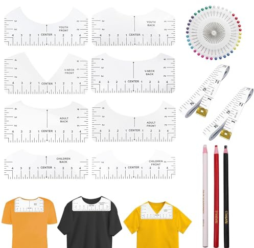 Plotter Zubehör, Werkzeuge zur Herstellung von Kurzarmen, 14-teiliges Set Mit T-Shirt Lineal, Maßband, Stecknadeln Und Markierungsstiften, Ideal Für T-Shirt Design, Nähen
