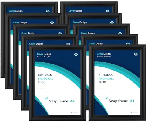 10 Pack A4 Snap Frame,Aluminium Clip Frame for Wall Display,Front Opening Picture Photo Holder,Certificate and Poster Holder for Home Office Decoration（Black）