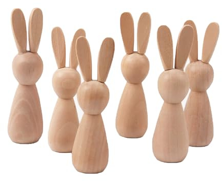 SEABABOO Holzfiguren zum Bemalen für DIY, Natürliche Figuren Holz Kaninchen, Holz Familie Figuren, Unvollendete Hölzerne Puppe Hase, für Geburtstag Dekoration Malen Basteln, 6 stück (Kaninchen)