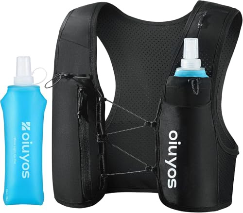 Oiuyos Running Vest for Women Men - Adjustable Chest Straps Running Hydration Vest with 500ml Soft Flask & Phone Holder - Lightweight Reflective Hydration Backpack for Runner Marathon Essentials