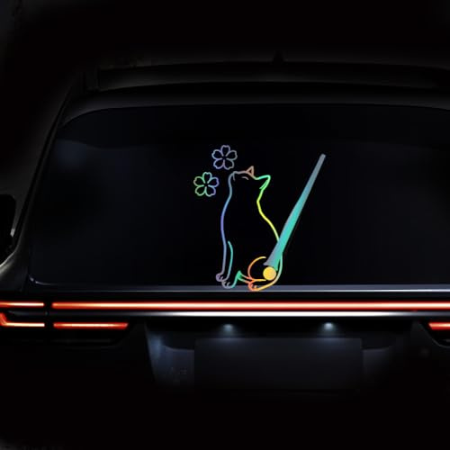 Iprokiu Cat and Flower Rear Window Wiper Decal Cartoon Animal Sticker Cute Cat Moving Tail Waving Wiper Sticker Waterproof Vinyl Decal Kitten Windshield Wiper Sticker for SUV (Dazzle Color)
