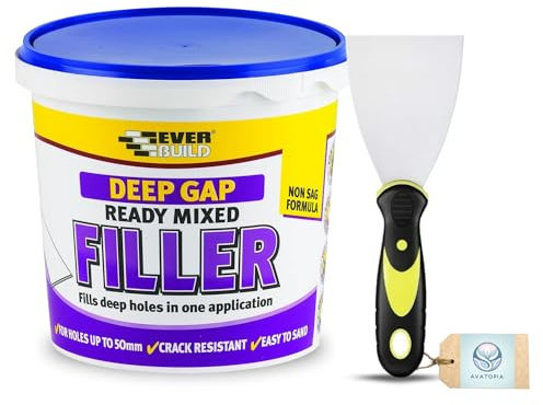 Ever build Deep Gap Filler 1L – Filler for Walls, Wall Filler Ready Mixed for Holes, Cement Ready Mixed, Quick Drying Cement, Crack Filler for Walls and Ceiling, Plaster Filler – with 3 Flexible Tool