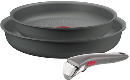Tefal Ingenio Halo Lot de poêles en aluminium avec revêtement en titane 22/26 cm Poignée amovible Poêle à frire Passe au lave-vaisselle Passe au four jusqu'à 260 °C