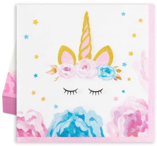 KIRZAX 40 Pièces Serviettes Licorne, 33x33 cm, pour Anniversaire Enfant Fille, Décor de Table Fête Licorne & Baby Shower