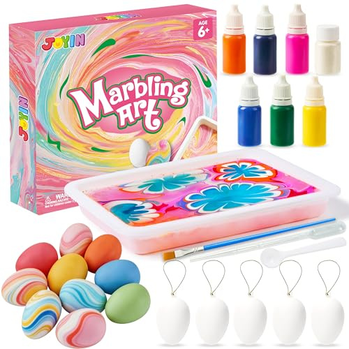 JOYIN Ostereier Bastelsets zum Aufhängen Wassermarmorierungsfarbe für Kinder Osterdekoration für Zweige und Ostergestecke Kunsthandwerk für Mädchen und Jungen ostereier zum bemalen
