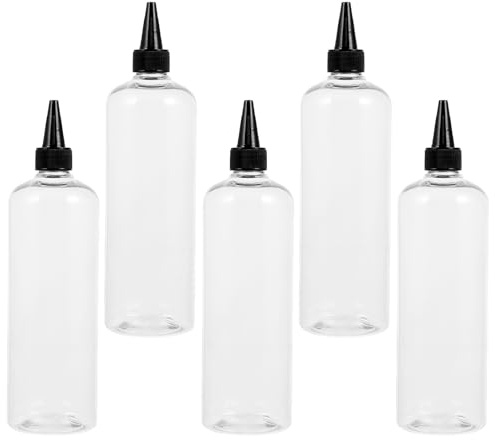 Mipcase Bottiglia per Olio Chioma 500ml in Plastico Tappo a Becco, Ricaricabile e Adatta per Applicatore di Liquidi, Confezione da 5 Pezzi