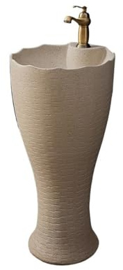 Freistehend Standwaschbecken aus Keramik for Badezimmer mit Wasserhahn und Abflussset modern