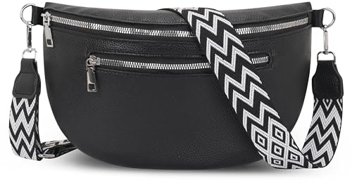 Bauchtasche Damen Umhängetasche Veganes Leder Crossbody Bag Brusttasche | Handtasche Gürteltasche mit Verstellbar Abnehmbar Breiter Gurt