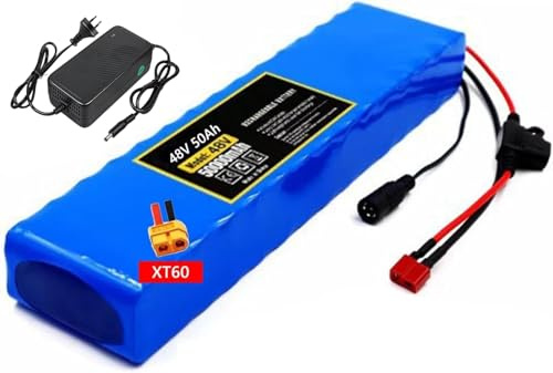 Batterie Étanche 48 V 50 Ah 13S2P Pour Vélos Électriques (Moteurs 1000 W, 750 W Et 500 W), Avec Chargeur 54,6 V 2 A. 48V 50Ah,T+DC