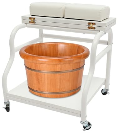 Carrello per pediluvio, nero, stabile e durevole, in ferro e compensato, con 4 ruote universali, freno superiore pieghevole, 40 x 40 cm, comodo carrello per interni cosmetici (bianco)