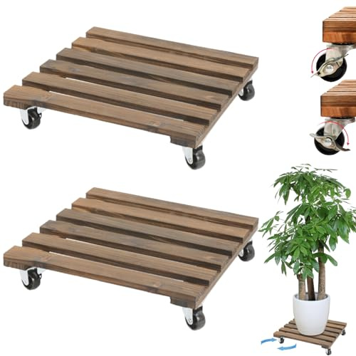 Carrello per piante 2 pezzi 12 pollici con ruote girevoli bloccabili Supporto per piante quadrato in legno Supporto per vaso di fiori girevole a 360 gradi per mobili da giardino per interni ed e