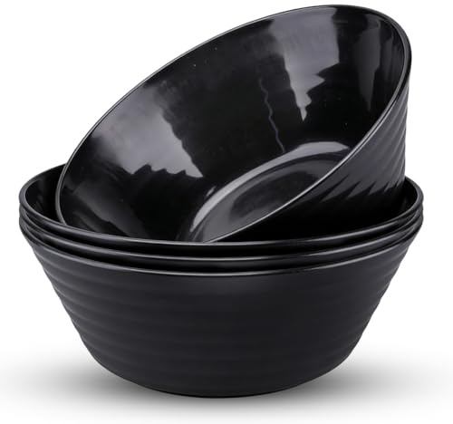 Svarta plastskålar, set om 4 stycken, müsliskålar, soppskålar, japanskt ramen skålset, salladsskål, återanvändbar plast ramen skål, för müsli, sallader, pasta, picknick, hemma