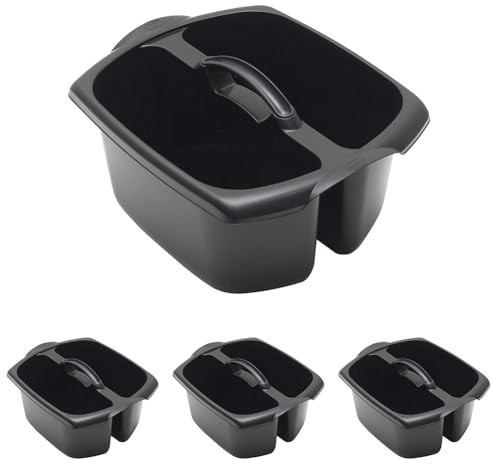 Addis 516932 Utility Cleaning Caddy with Twin Compartment and Handle, Black, 32 x 38.5 x 20 cm (Pack of 4)