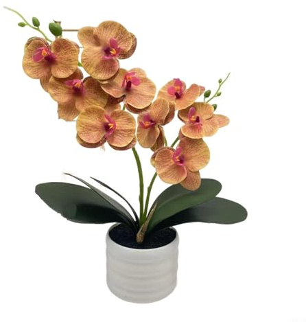 WIIYENA Orchidea rosa artificiale decorativa in vaso, pianta phalaenopsis finta realistica per camera da letto e ufficio (giallo)