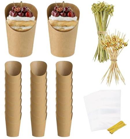 Charkuterimuggar – Kraftpapper 25x31x7 Cm | Muggar Chark Med Pinnar Hållare Pommes Fritter | Partymuggar Snacks Med Påsar Och Plockpinnar Event Catering Picknick Och Daglig Användning